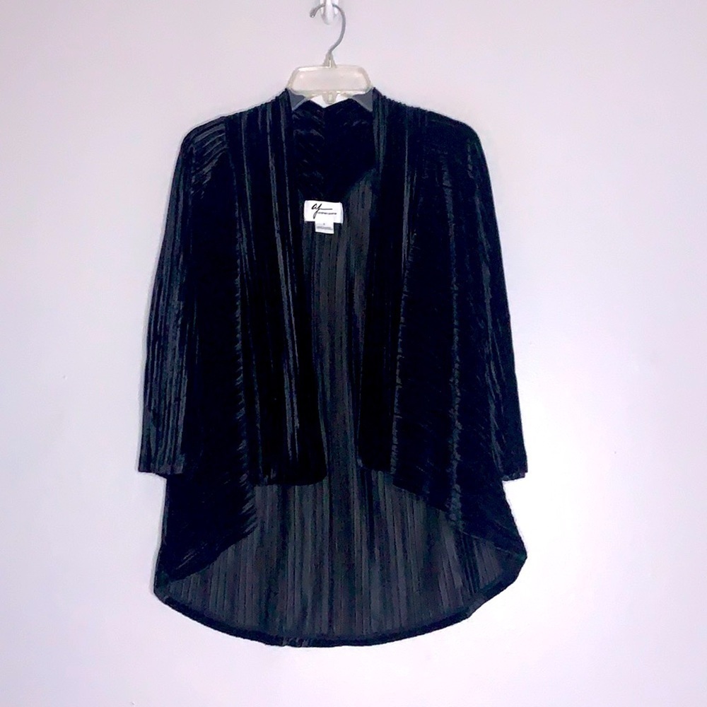 Andrea Jovine Black Velvet line texture opera swing jacket open front new w/tag
